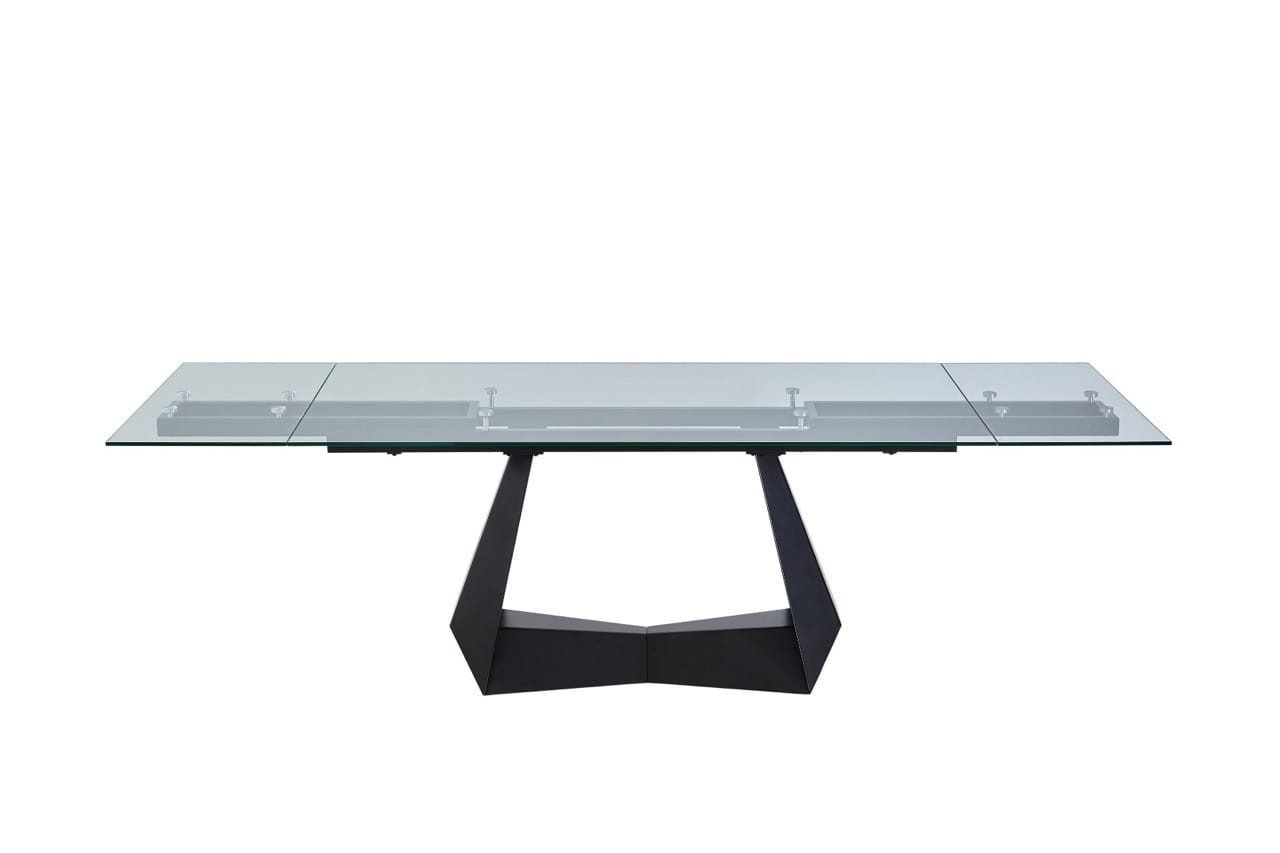 Modrest Maroney Modern Black and Glass Extendable Dining Table - Thumbnail 2