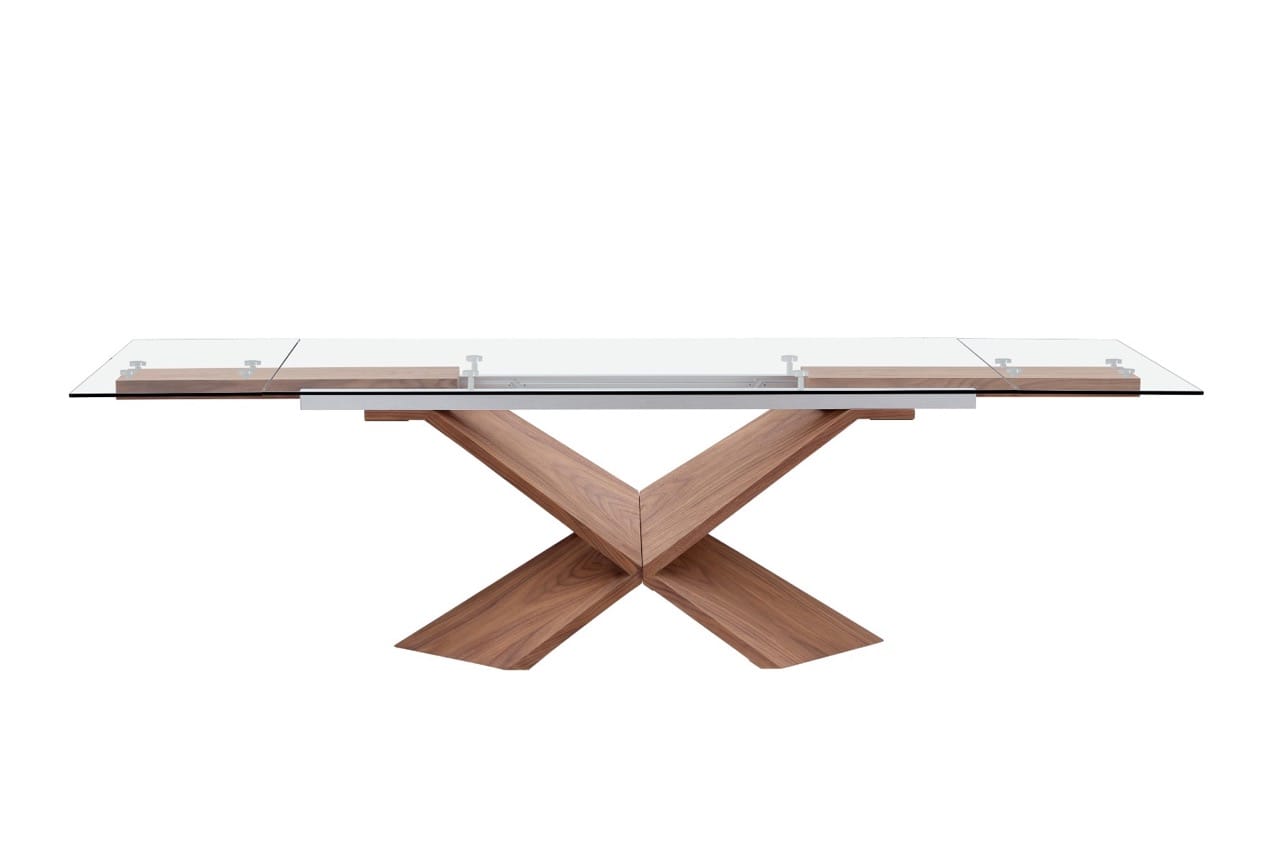 Modrest Scott Modern Walnut and Glass Extendable Dining Table