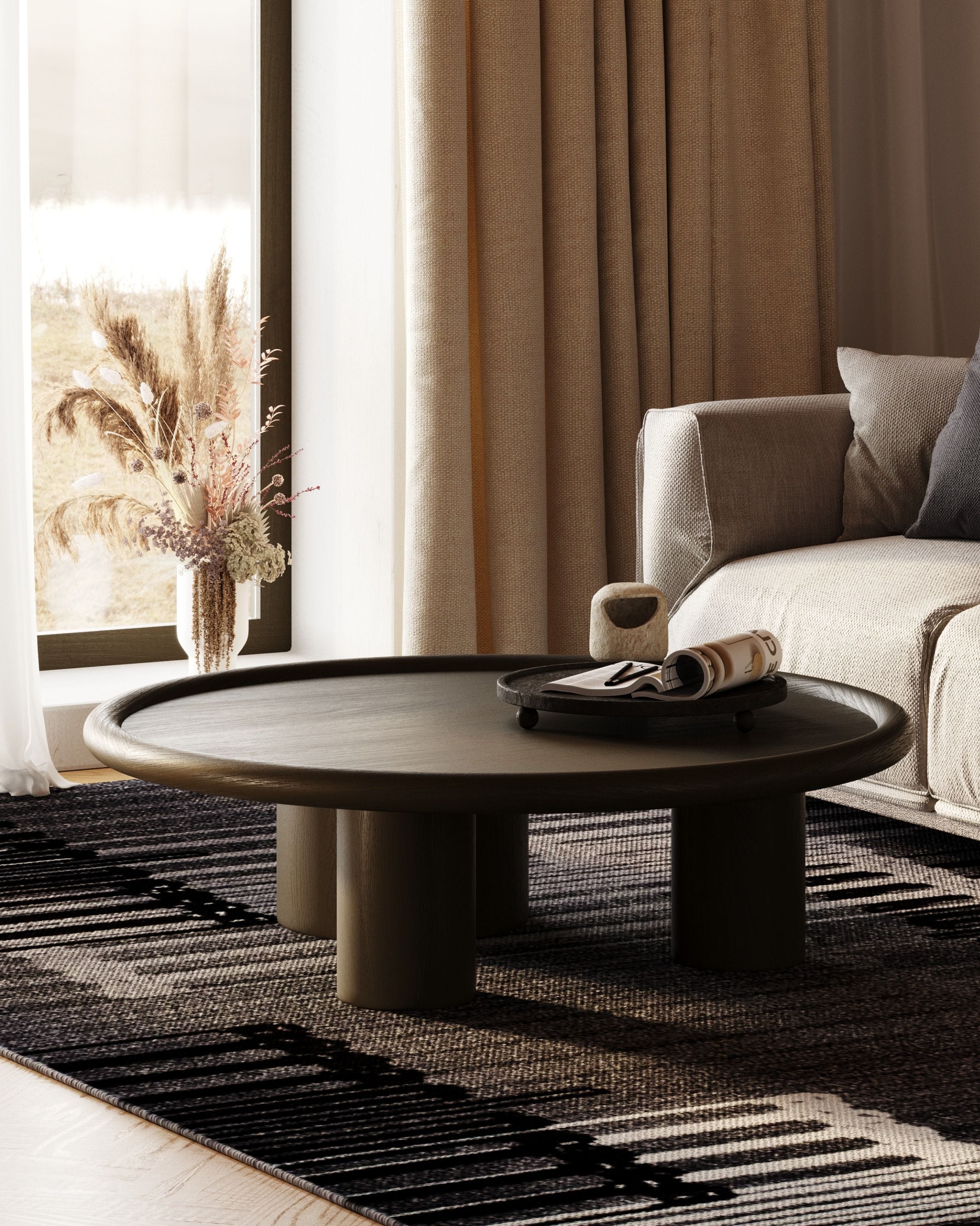 Modrest Strauss Contemporary Brown Ash Round Coffee Table