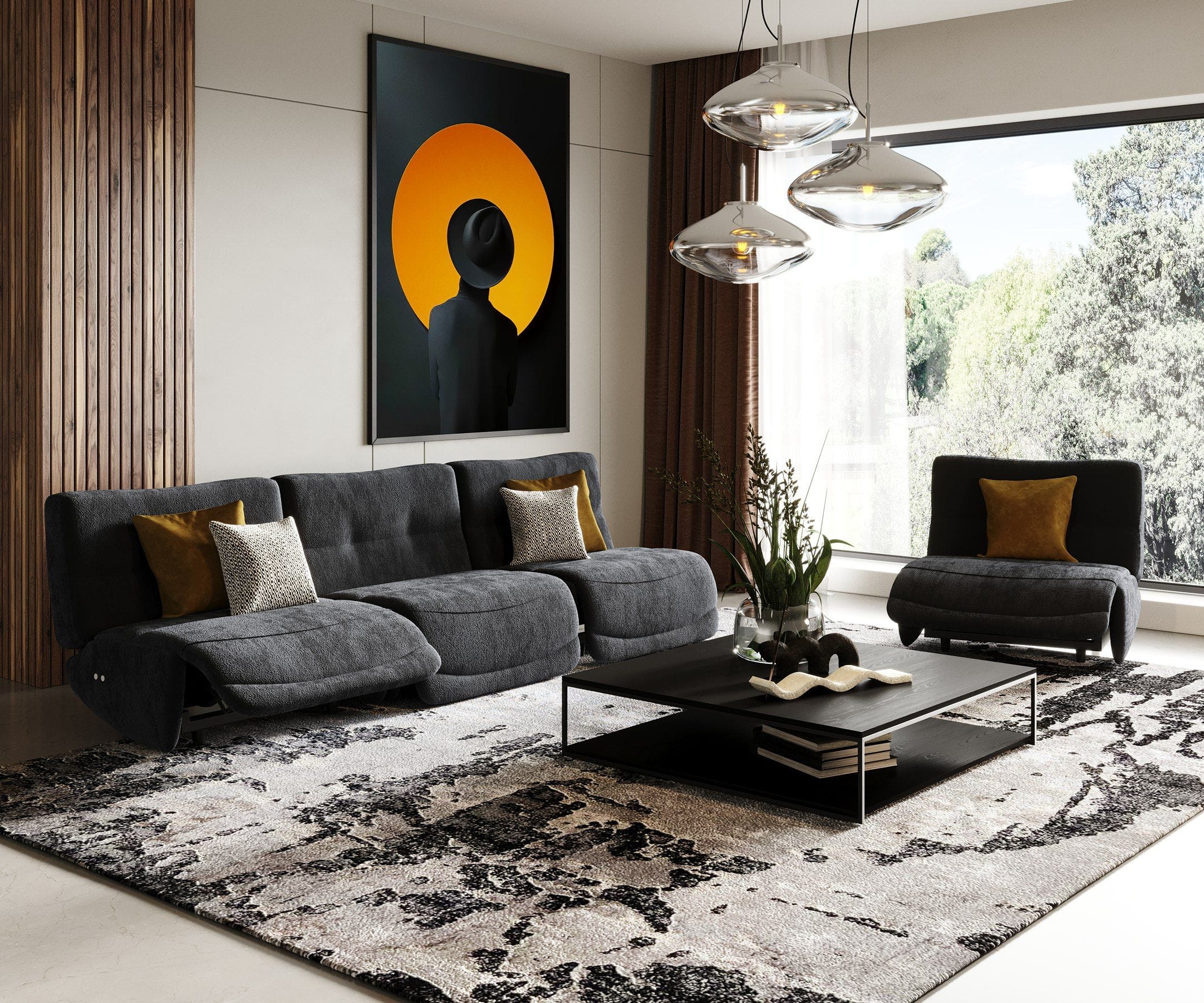 Divani Casa Basil - Modern Dark Grey Fabric Large Sofa w/3 Electric  Recliners by VIG Furniture