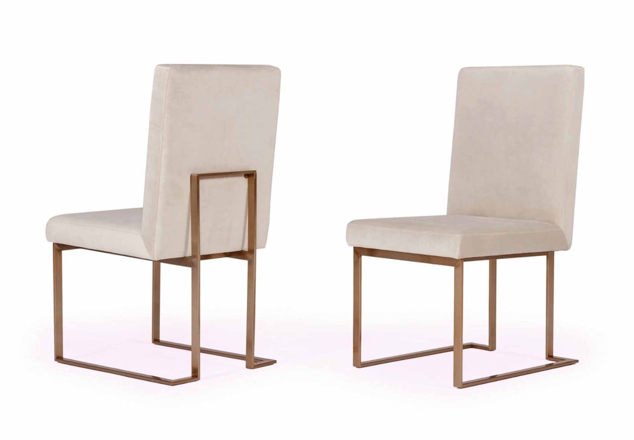 Modrest Fowler Modern Beige and Brass Velvet Dining Chair Set of 2