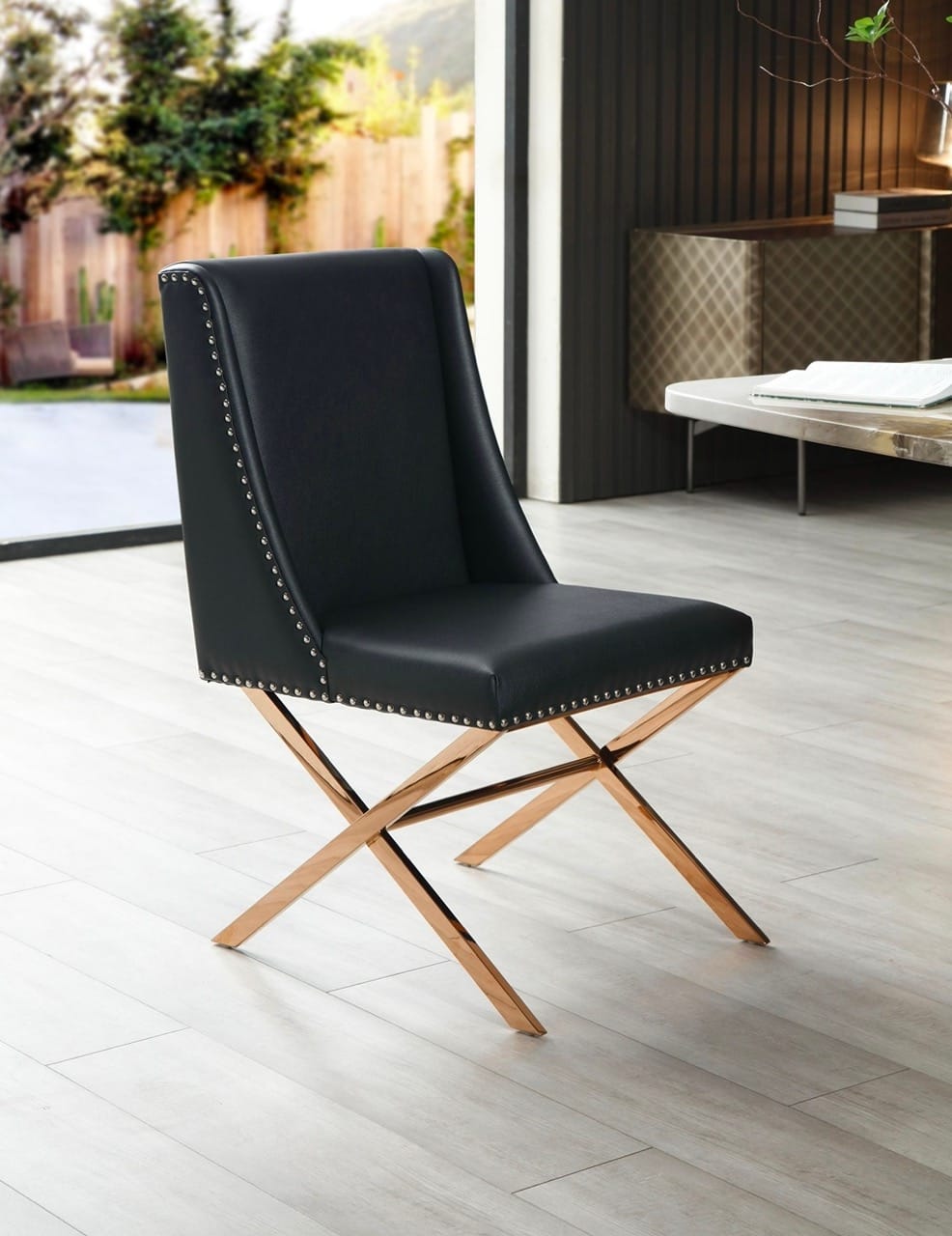 Modrest Alexia Modern Black Leatherette Rosegold Dining Chair