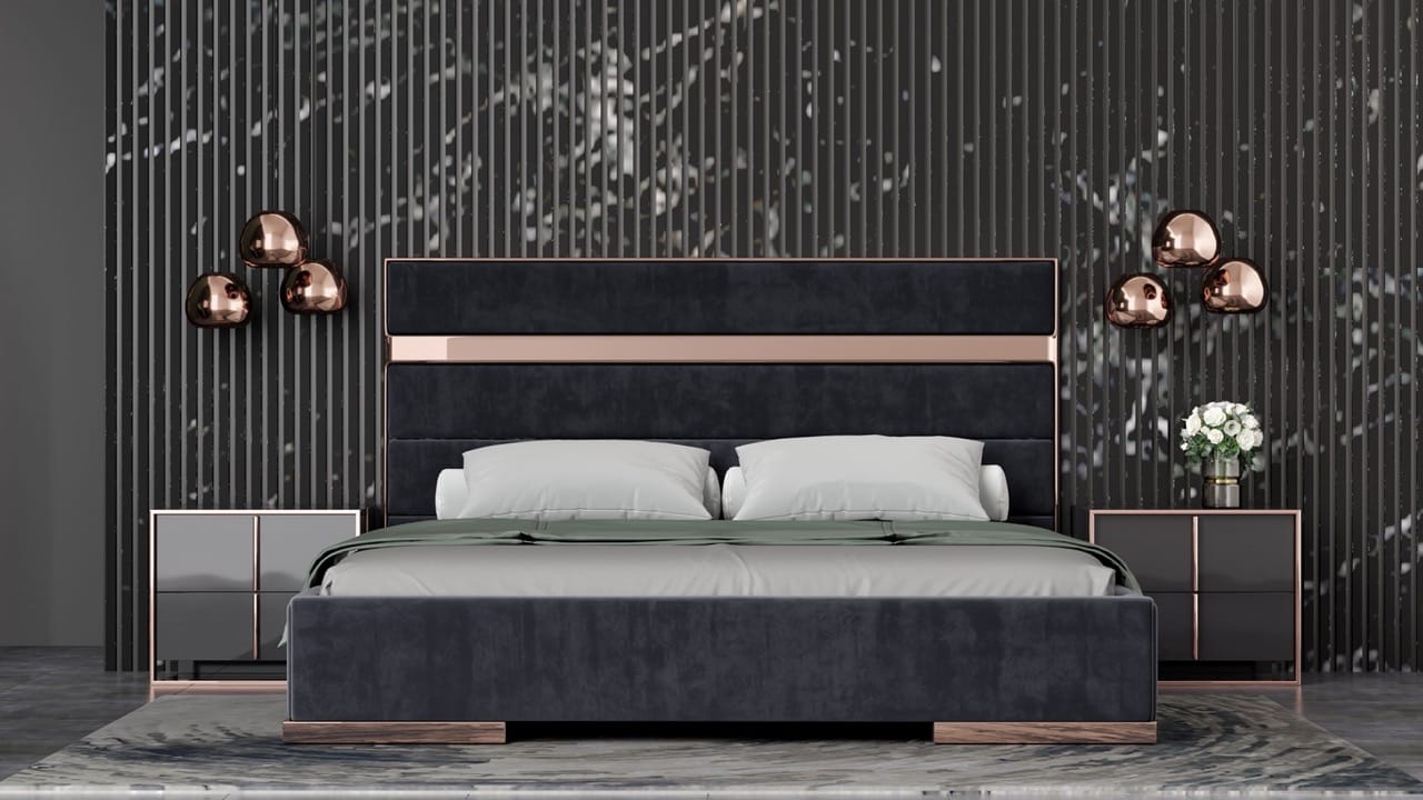 Modrest Cartier - California King Modern Black + Rose Gold Bed +  Nightstands by VIG Furniture
