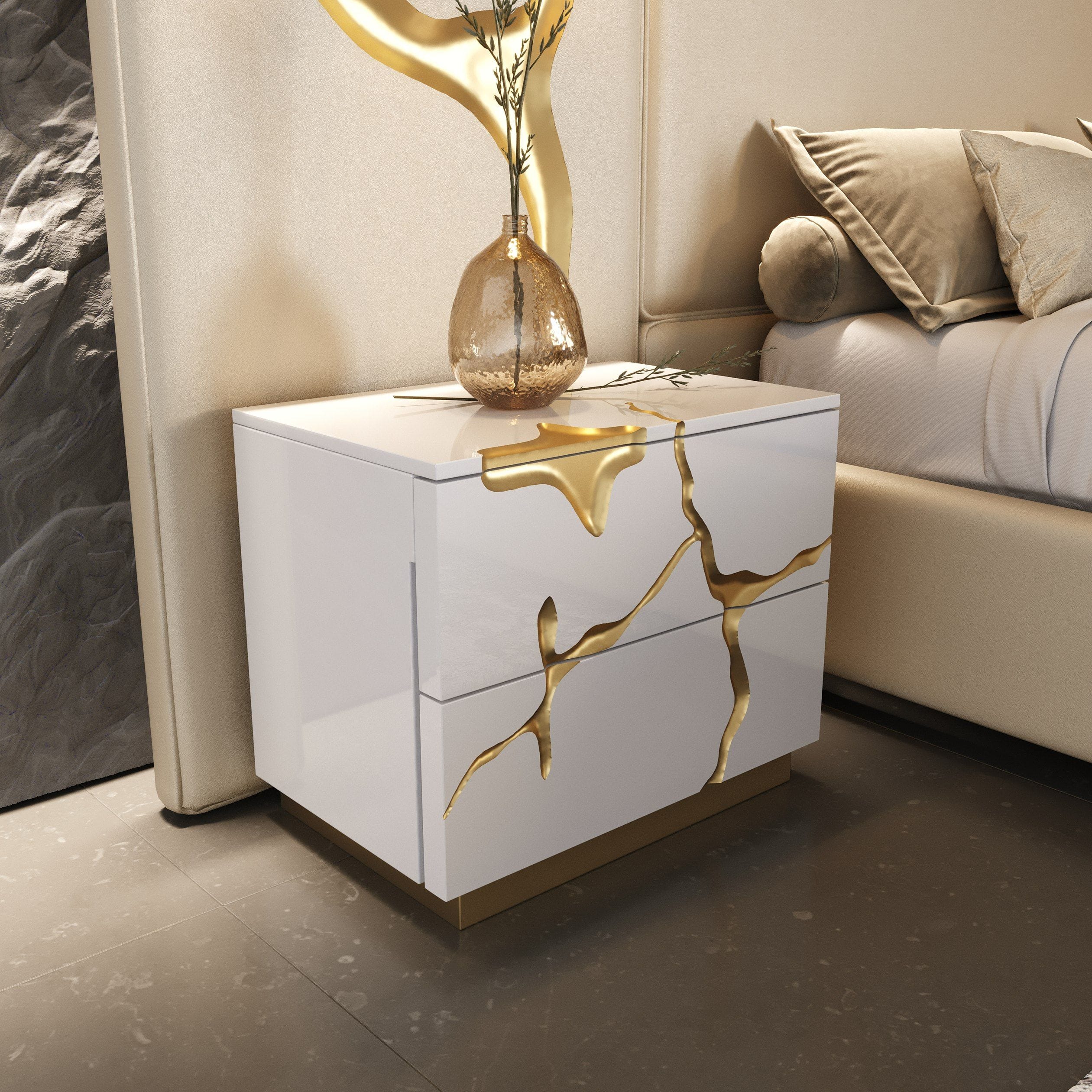 Modrest Aspen - Modern Beige + White + Gold Queen Bedroom Set at Futonland
