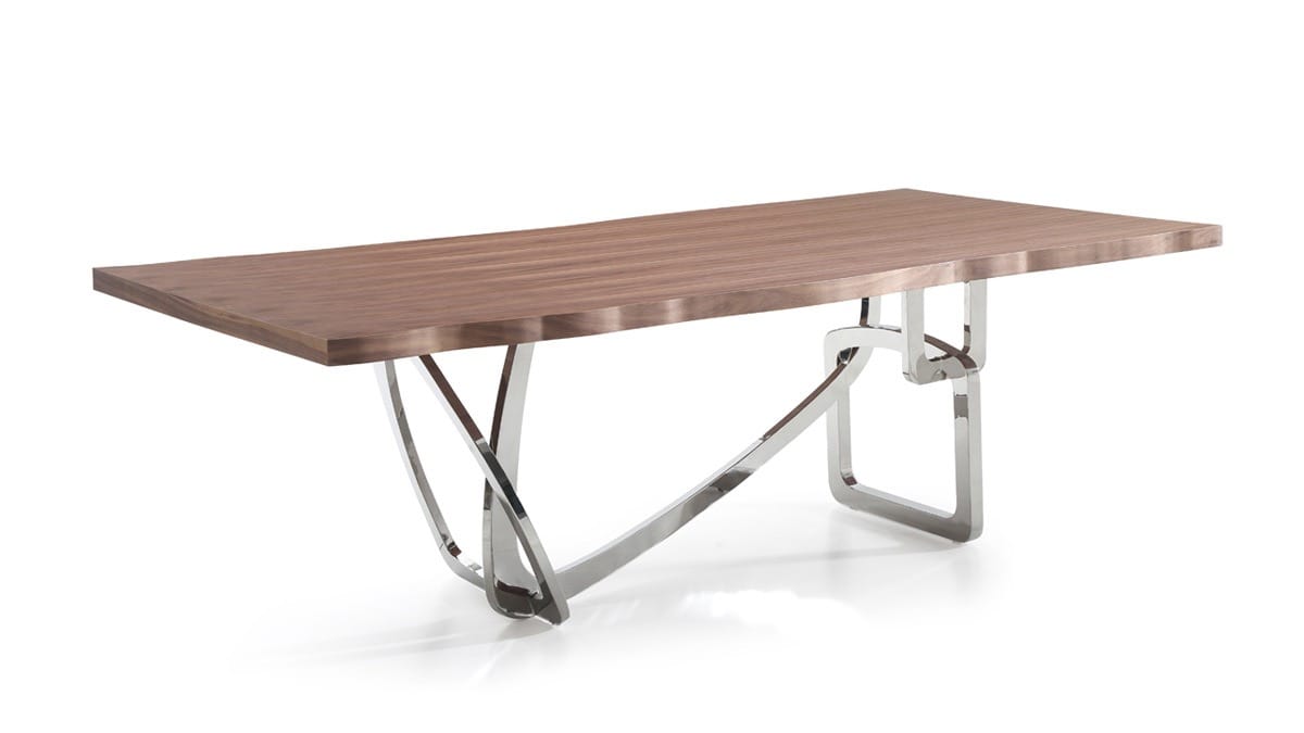 Modrest Addy Modern Walnut & Stainless Steel Dining Table