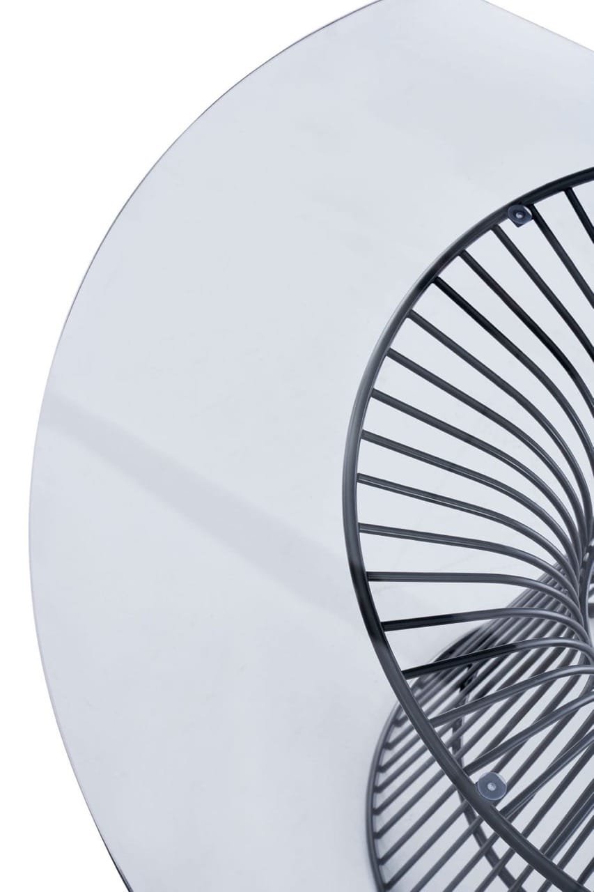 Modrest Chandler Modern Round Glass & Black Stainless Steel Dining Table - Thumbnail 4