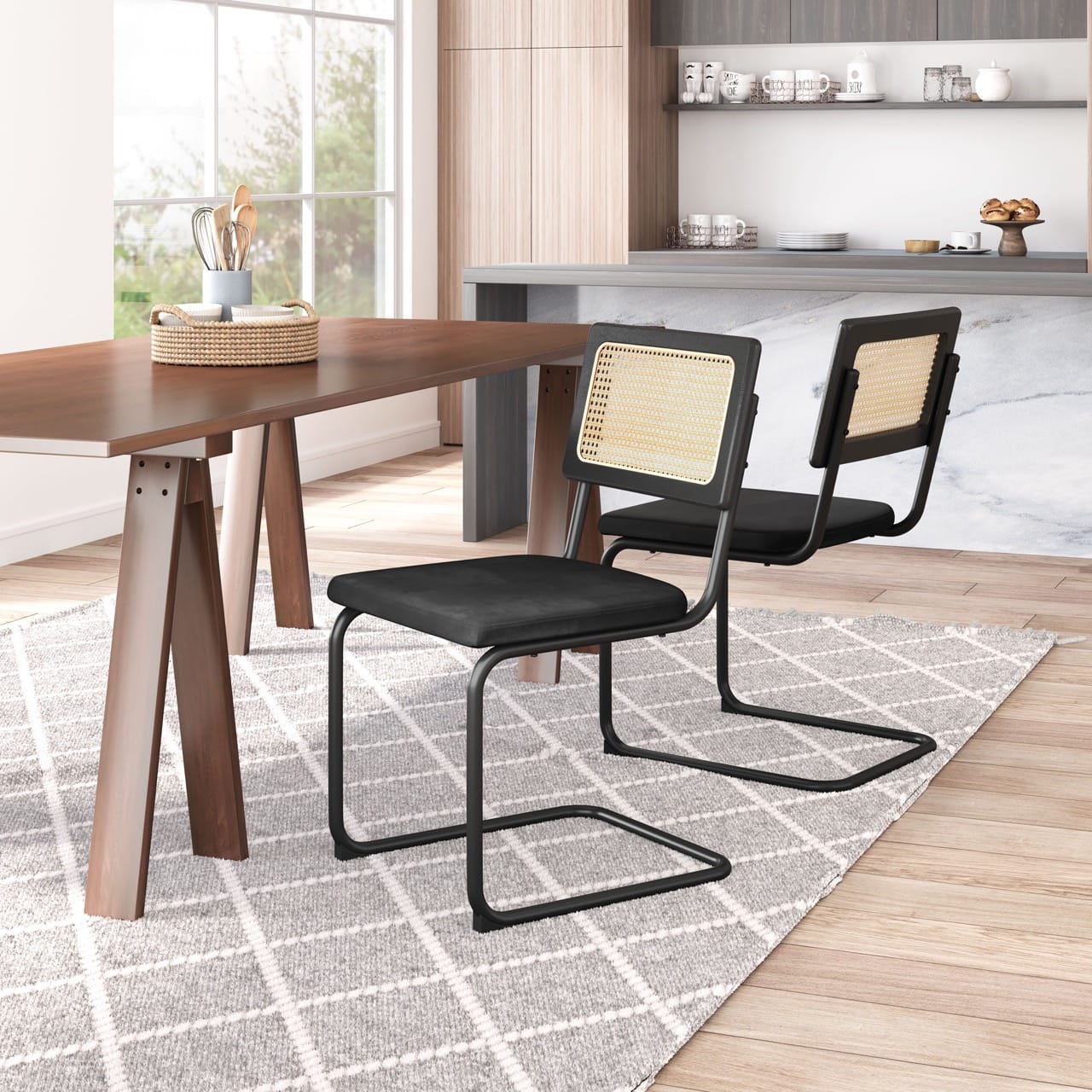 Cerro Dining Chair Black & Natural (Set of 2) at Futonland