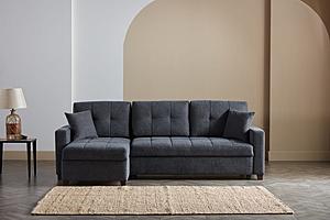 Mocca Fabric Reversible Queen Sleeper Storage Sectional (Dupont Anthracite) by Bellona