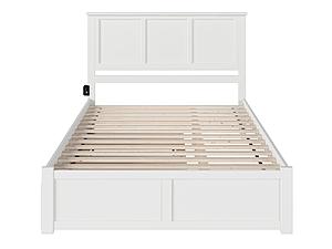 Madison Solid Wood King Platform Bed w/Footboard & Twin XL Trundle in White by AFI Furnishing