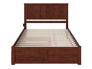 Madison Solid Wood King Platform Bed w/Footboard & Twin XL Trundle in Walnut by AFI Furnishing