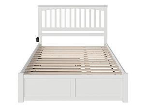 Mission Solid Wood King Platform Bed w/Footboard & Twin XL Trundle in White by AFI Furnishing