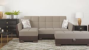 Armada Air Sand/Brown Chenille/PU 109 Sectional Sofa Sleeper by Casamode