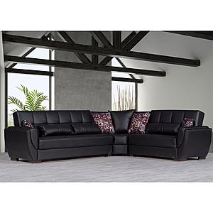 Armada Air Black PU 115 Corner Sectional Sofa Sleeper by Casamode