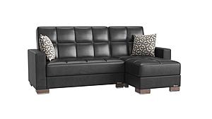 Armada Classic Black PU 15 Sectional Sofa Sleeper by Casamode