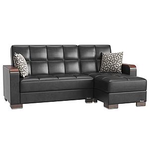 Armada X Black PU 315 Sectional Sofa Sleeper by Casamode