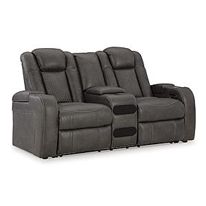 Fyne-Dyme Dual Power Reclining Loveseat w/Audio Console - Shadow by Ashley Furniture