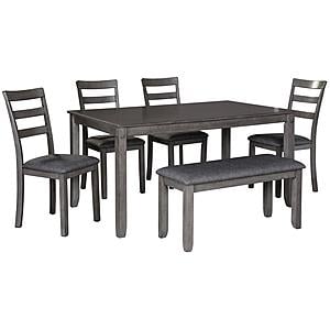 Bridson Gray Dining Table & Upholstered 4 Chairs, Dining Bench Set by Ashley Furniture
