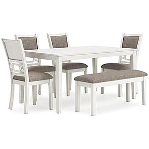 Erinberg Antique White Dining Table & Dining 4 Chairs , Bench Set by Ashley Furniture