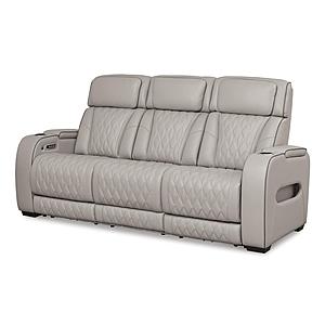 Boyington Dual Power Leather Reclining Sofa - Gray by Ashley Furniture