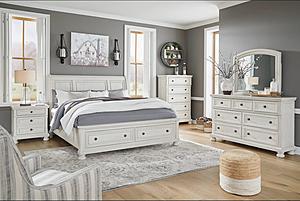 Robbinsdale - Antique White - Sleigh Bedroom Set w/2 Storage Drawers by Ashley Furniture
