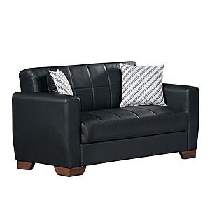 Barato Black PU Leatherette Convertible Loveseat by Casamode