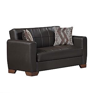 Barato Brown PU Leatherette Convertible Loveseat by Casamode