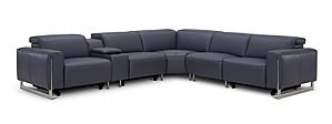 Hudson NL5100 Slate Blue Leather 6-Piece Sectional w/3 Power Recliners by BH Furniture