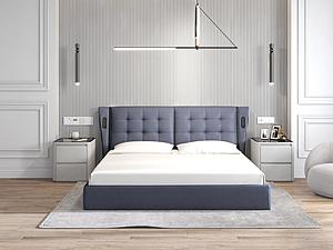 Milan NL5115 Slate Blue Full Leather Upholstered Platform Bed by BH Furniture