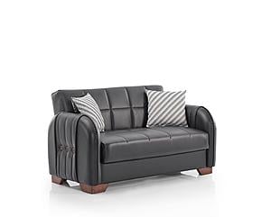 Button PU Leather 59" Wide Convertible Loveseat w/Storage - Black by Casamode
