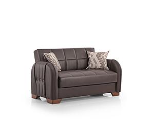 Button PU Leather 59" Wide Convertible Loveseat w/Storage - Brown by Casamode