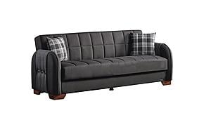 Button Fabric 83" Wide Convertible Sofa w/Storage - Black by Casamode