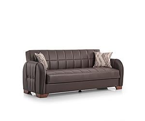Button PU Leather 83" Wide Convertible Sofa w/Storage - Brown by Casamode