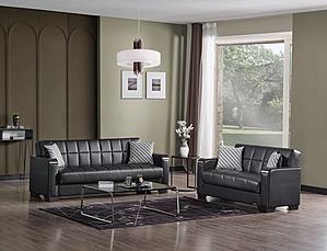 Barato X PU Leather 83" Wide Convertible Sofa w/Storage - Black by Casamode