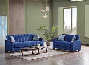 Barato X Fabric 83" Wide Convertible Sofa w/Storage - Blue by Casamode