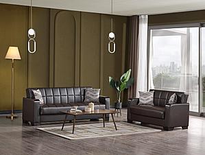 Barato X PU Leather 83" Wide Convertible Sofa w/Storage - Brown by Casamode