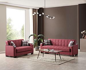Barato X Fabric 83" Wide Convertible Sofa w/Storage - Burgundy by Casamode