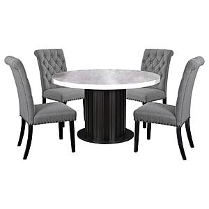 Sherry 5-piece Round Dining Set w/Grey Fabric Chairs by Coaster