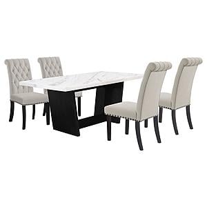 Sherry 5-piece Rectangular Marble Top Dining Set Sand and White by Coaster