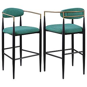 Tina Fabric Upholstered Bar Chair Green (Set of 2) by Coaster