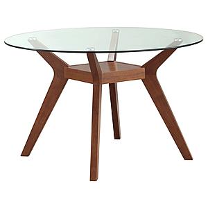 Paxton 48" Round Glass Top Dining Table Clear and Nutmeg by Coaster