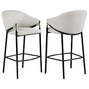 Chadwick Sloped Arm Bar Stools Beige and Glossy Black (Set of 2) by Coaster
