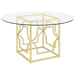 Starlight Round Glass Top Dining Table Clear and Brass by Coaster