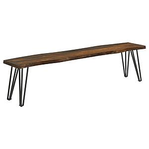 Neve Live-edge Dining Bench w/Hairpin Legs Sheesham Grey and Gunmetal by Coaster