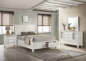 Sandy 4-piece Queen Beach Storage Bedroom Set w/Sleigh Headboard Cream White by Coaster
