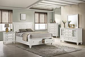 Sandy 5-piece Queen Beach Storage Bedroom Set w/Sleigh Headboard Cream White by Coaster