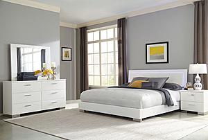 Felicity Panel Bedroom Set w/Led Lighting - Glossy White by Coaster