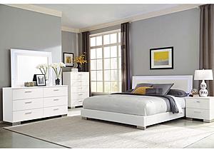 Felicity 5-piece Queen Bedroom Set w/LED Headboard and Mirror Glossy White by Coaster