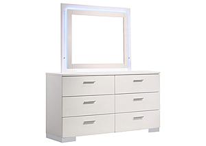Felicity 6-drawer Dresser w/LED Mirror Glossy White by Coaster