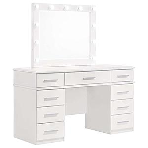 Felicity 9-Drawer Vanity Table w/Lighted Mirror Glossy White by Coaster