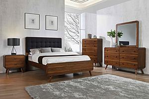 Robyn Bedroom Set w/Upholstered Headboard - Dark Walnut by Coaster